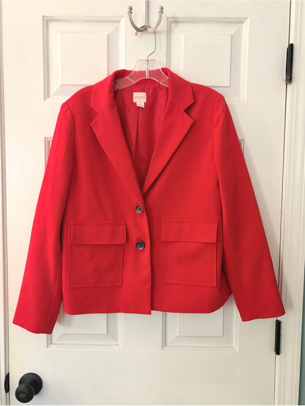 Chico's Red Tailored Two-Button Classic Blazer With Pockets